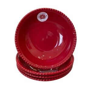 MATCERAMICA Portugal Red Salad Bowls 8in Set of 4 Ceramic Beaded Edge NEW